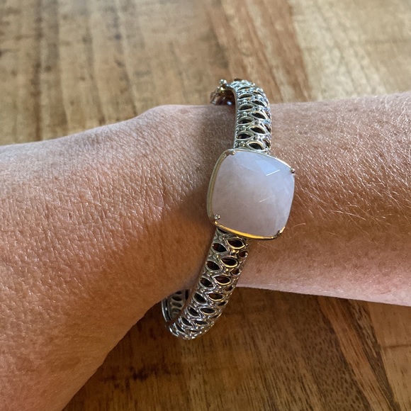 Clyde Duneier Sterling Silver Hinged Bangle Bracelet with  Rose Quartz - Picture 2 of 7